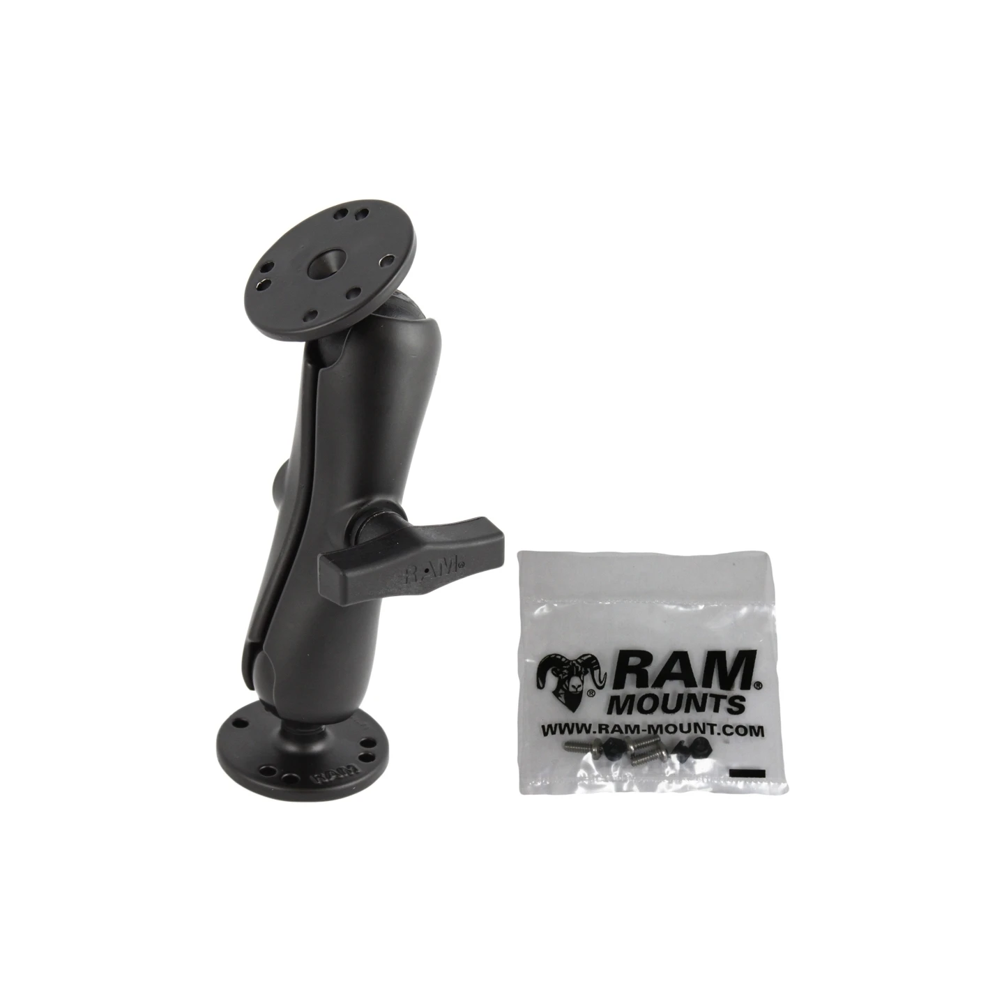 Marine Aufbau-Set für Garmin FishFinder 250 C - 2x runde Basisplatte (AMPS), mittlerer Verbindungsarm, Schrauben-Set