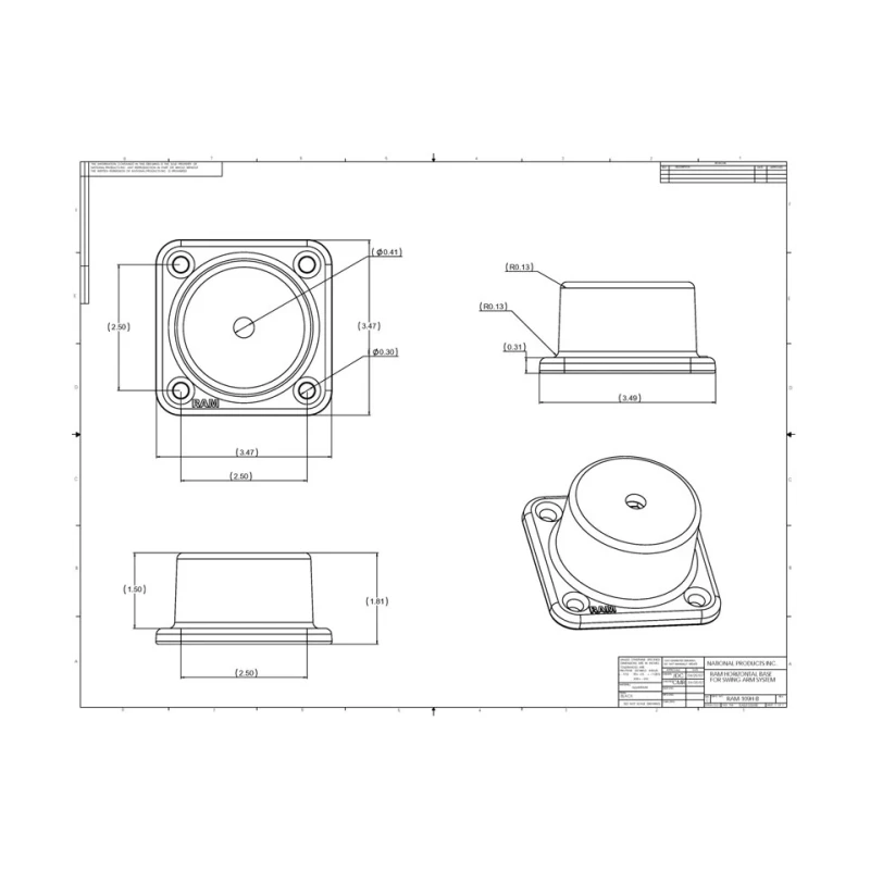 Swivel arm base - horizontal mounting