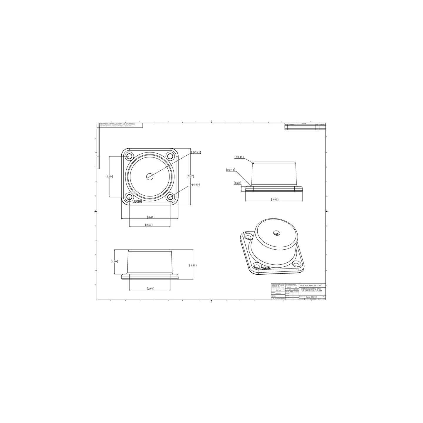 Schwenkarm-Basis - Horizontal-Montage