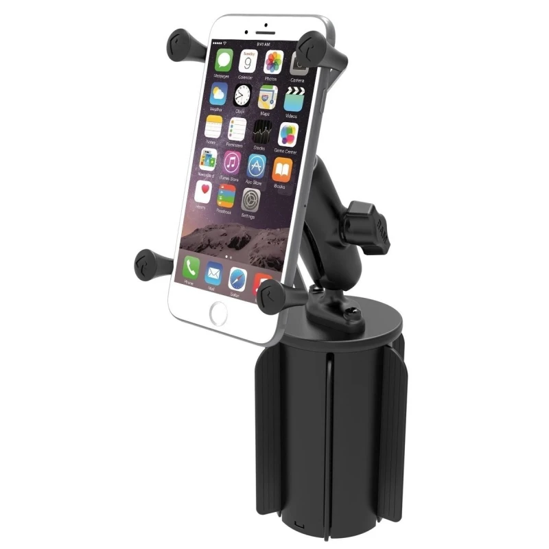 Vehicle holder with X-Grip clamp for smartphones up to 82.6 mm wide - (1 inch), base for cup holder