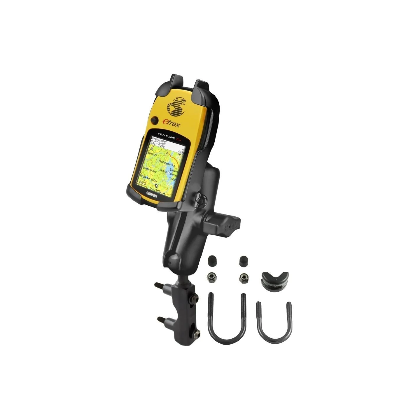 Motorrad-Halterung Garmin eTrex Color Serie -  (1 Zoll), Basisbefestigung (Lenker/Bremse/Kupplung), mittlerer Verbindungsarm