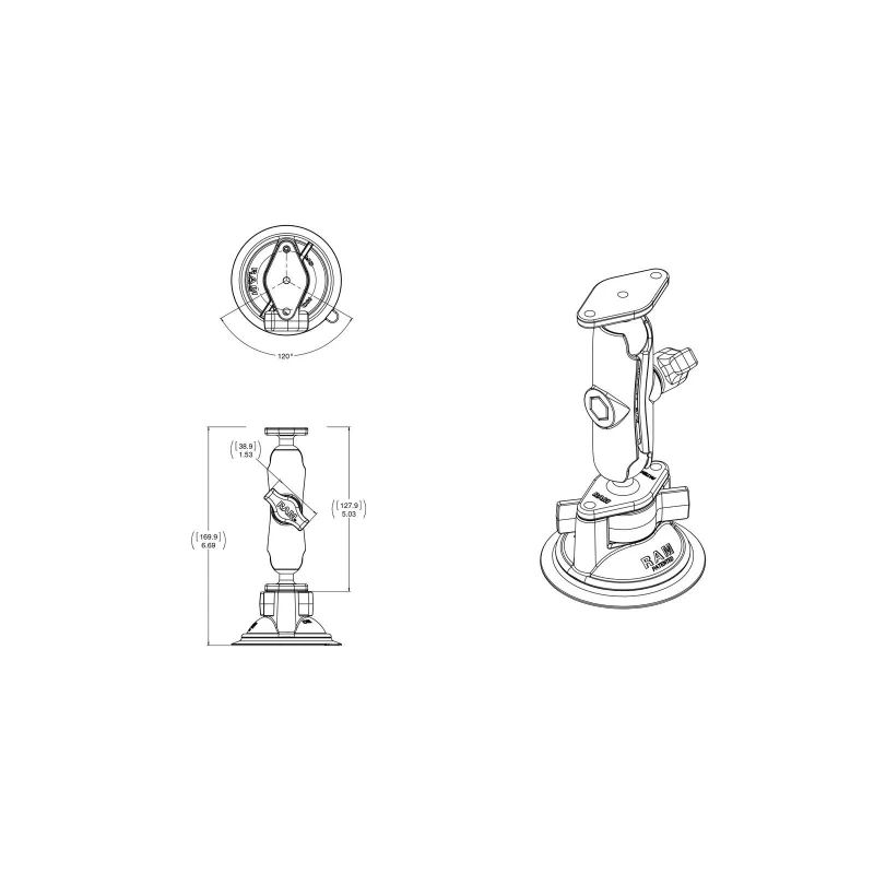 Saugfuss-Set mit Diamond-Anbindung - mittlerer Verbindungsarm, 2x Diamond-Basisplatte (Trapez),  (1 Zoll)