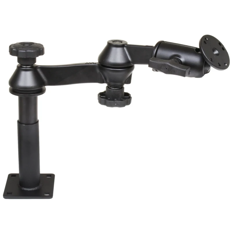 Double swivel arm with tele pole (approx. 100 mm) and base (approx. 125 mm) - Octagon connecting arm, round base plate (AMPS)