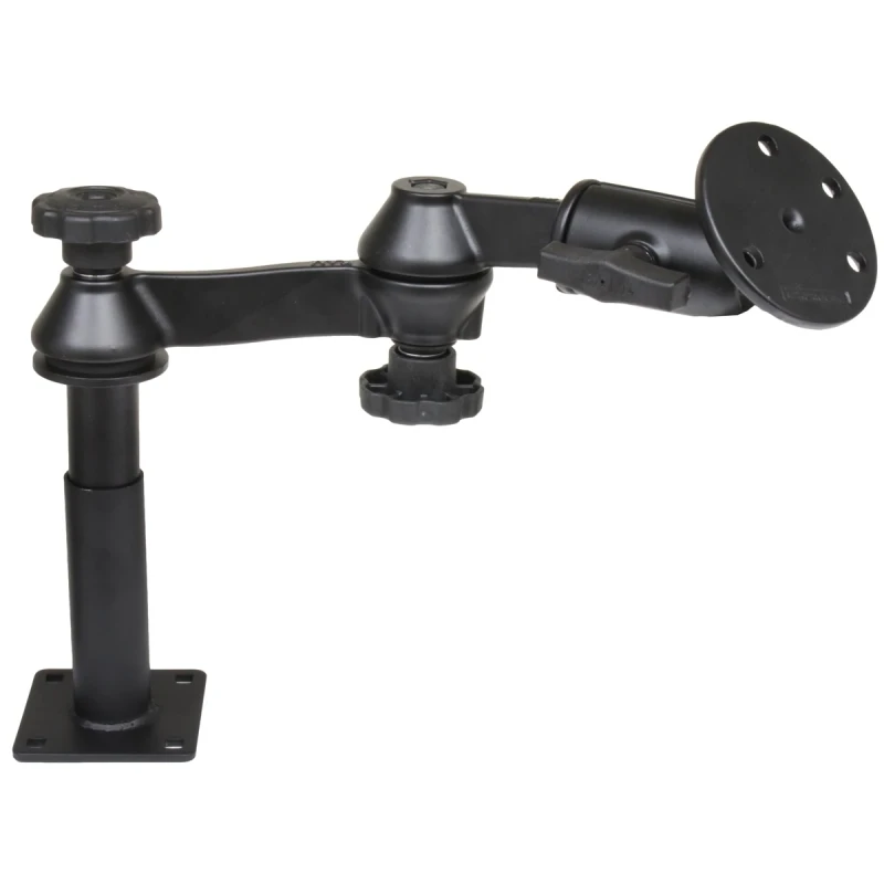 Double swivel arm with tele pole (approx. 100 mm) and base (approx. 125 mm) - Octagon connecting arm, round base plate