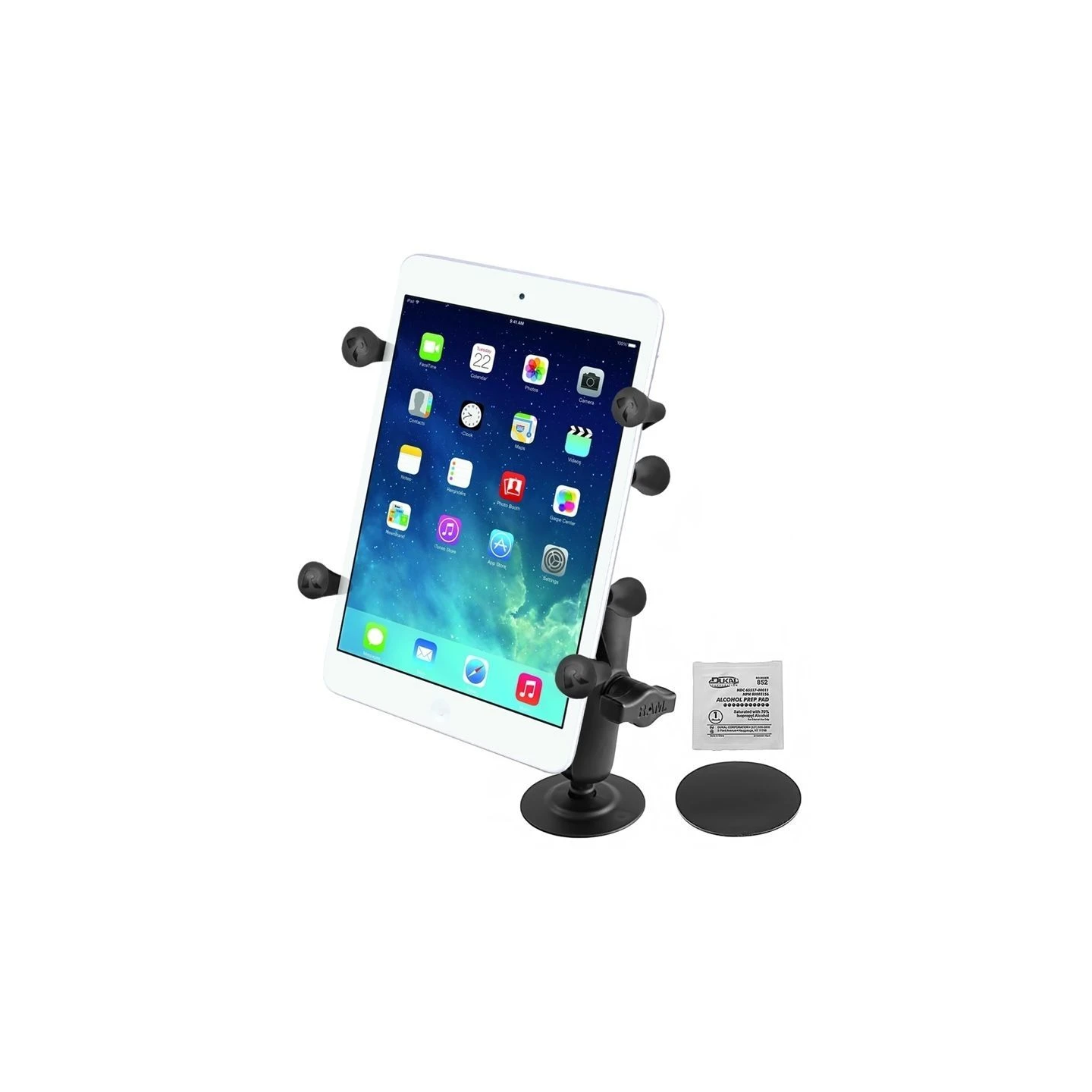 Aufbau-Klebehalterung mit X-Grip Halteklammer für Tablets (7 Zoll) -  (1 Zoll), Klebebasis, mittlerer Verbindungsarm