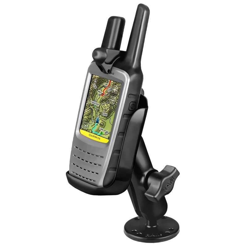 Aufbau-Kompletthalterung für Garmin Rino 610/650 - mit runder Basisplatte (AMPS),  (1 Zoll)