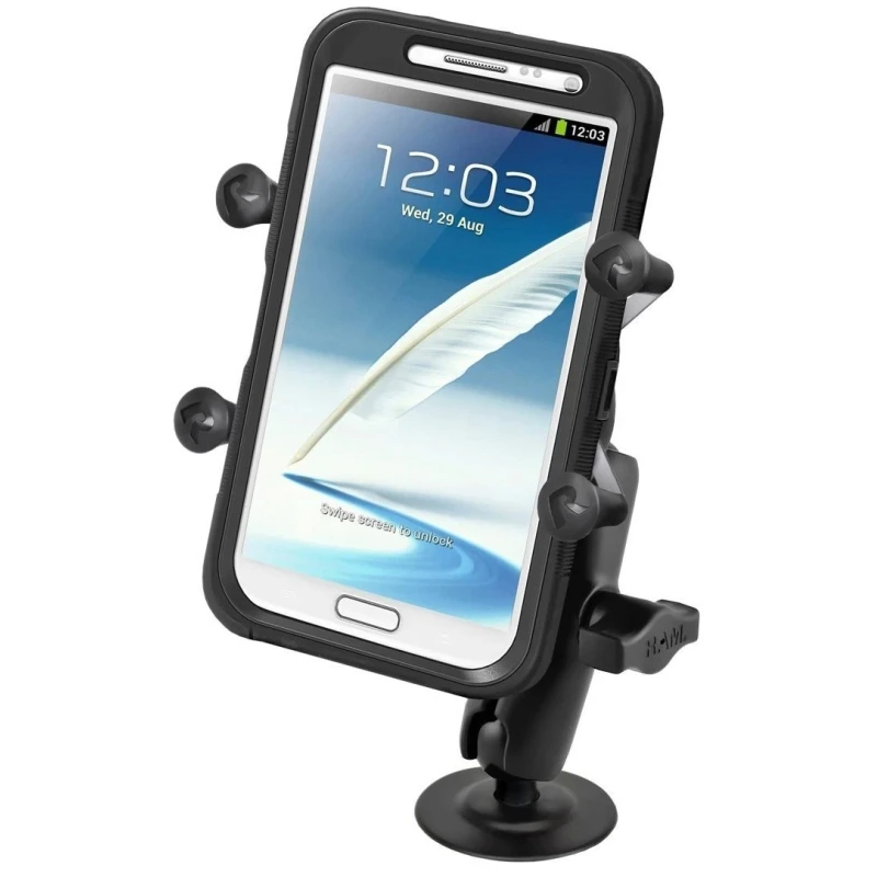 Surface-mounted adhesive mount with X-Grip retaining clip for smartphones up to 114.3 mm wide - (1 inch), adhesive base