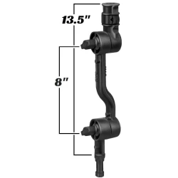 Double ratchet composite connecting arm (approx. 340 mm max. length) for fishing rod holders - with spline post pin