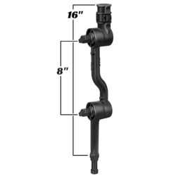 Double ratchet composite connecting arm (approx. 400 mm max. length) for fishing rod holders - with spline post pin