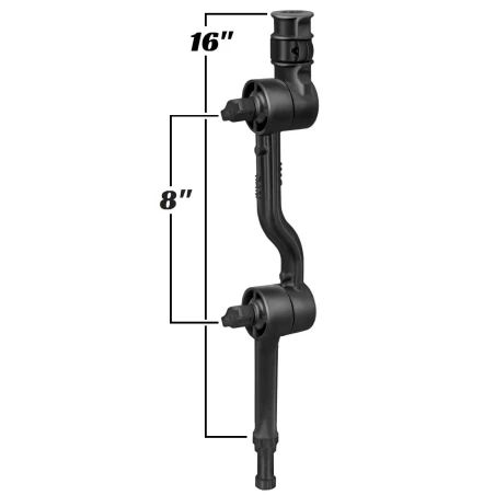 Double ratchet composite connecting arm (approx. 400 mm max. length) for fishing rod holders - with spline post pin