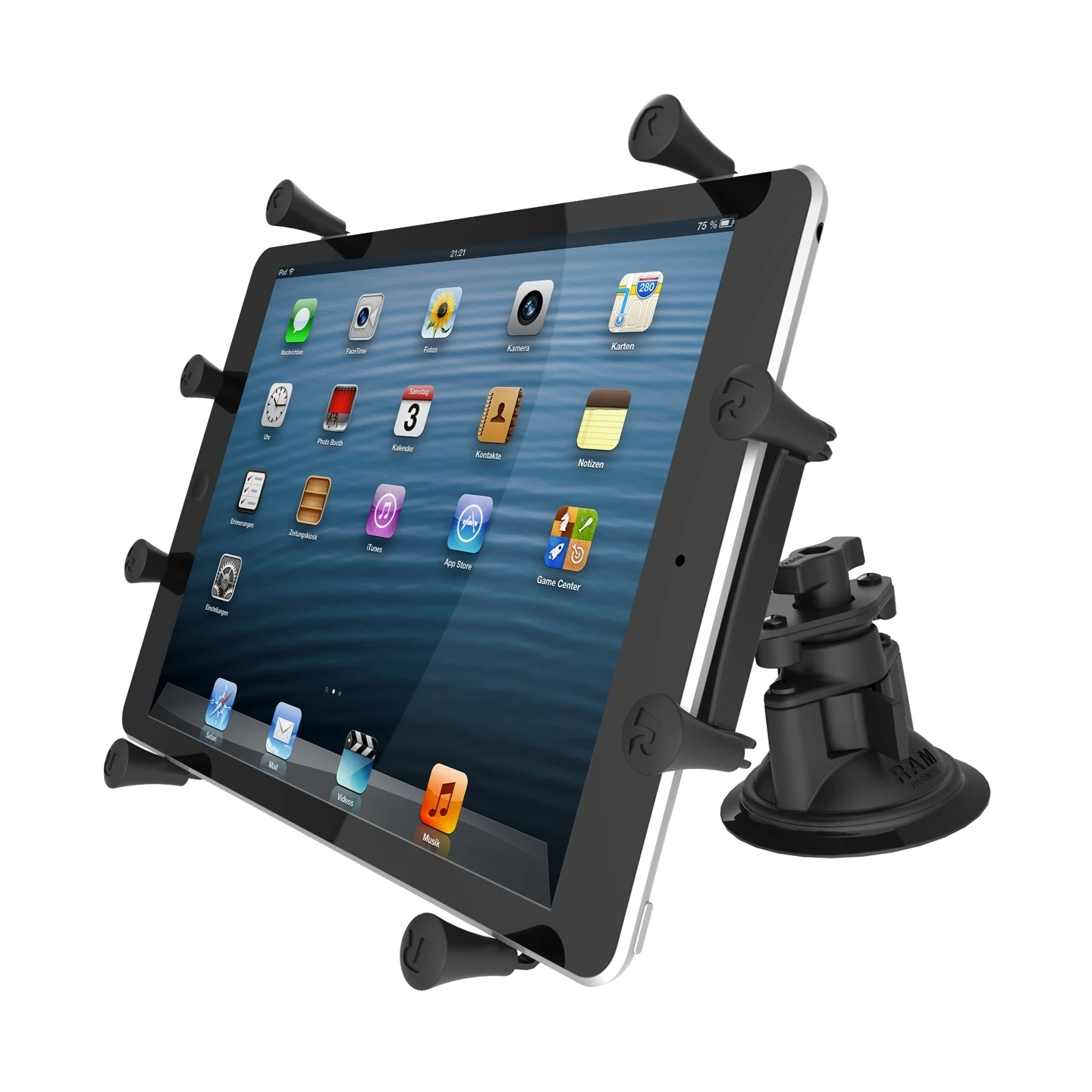 Doppel-Saugfuss-Halterung für 9-10 Zoll Tablets -  (1 Zoll), X-Grip Halteschale, kurzer Verbindungsarm