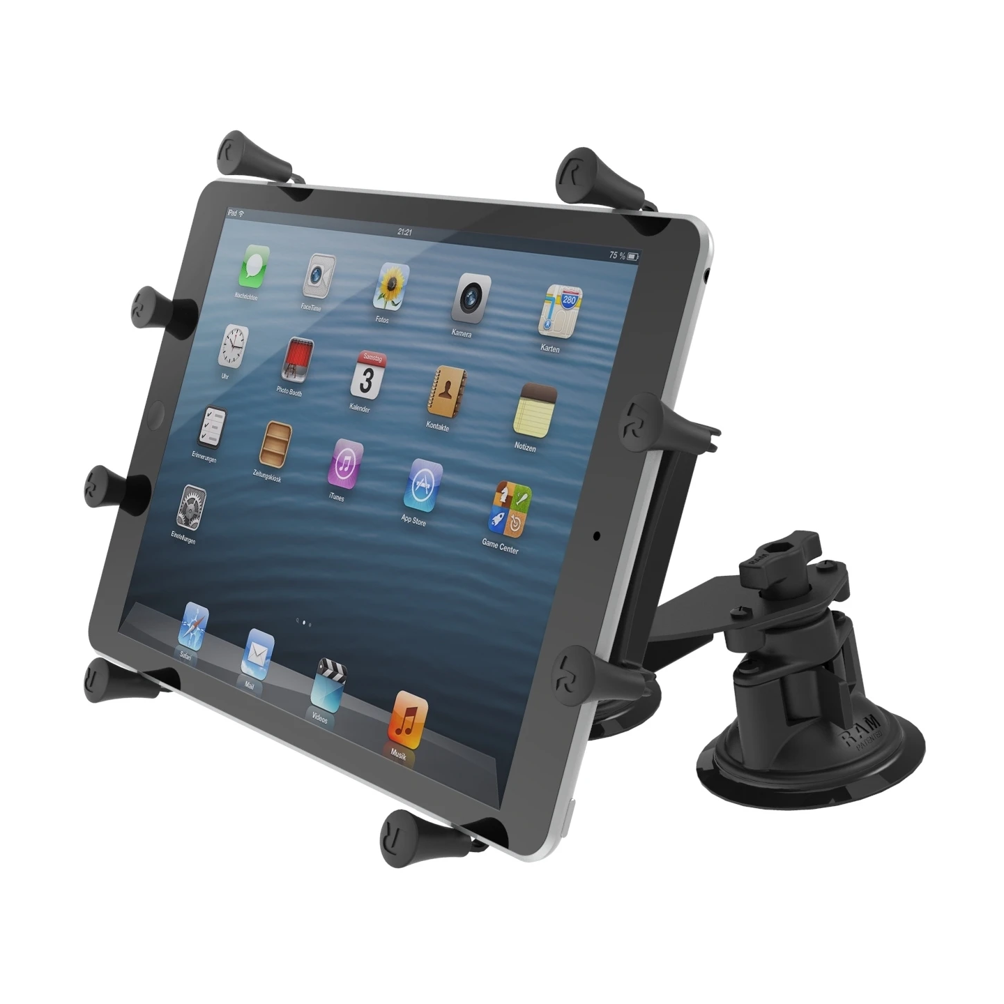 Doppel-Saugfuss-Halterung für 9-10 Zoll Tablets -  (1 Zoll), X-Grip Halteschale, mittlerer Verbindungsarm
