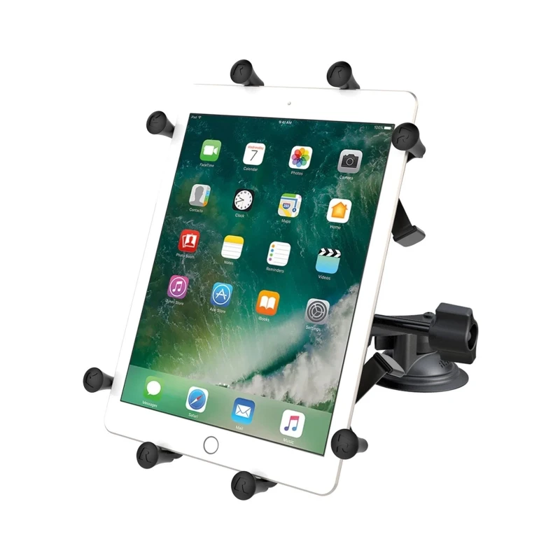 Doppel-Saugfuss-Halterung für 9-10 Zoll Tablets -  (1 Zoll), X-Grip Halteschale, mittlerer Verbindungsarm