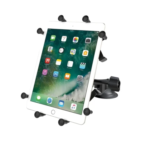 Doppel-Saugfuss-Halterung für 9-10 Zoll Tablets -  (1 Zoll), X-Grip Halteschale, mittlerer Verbindungsarm