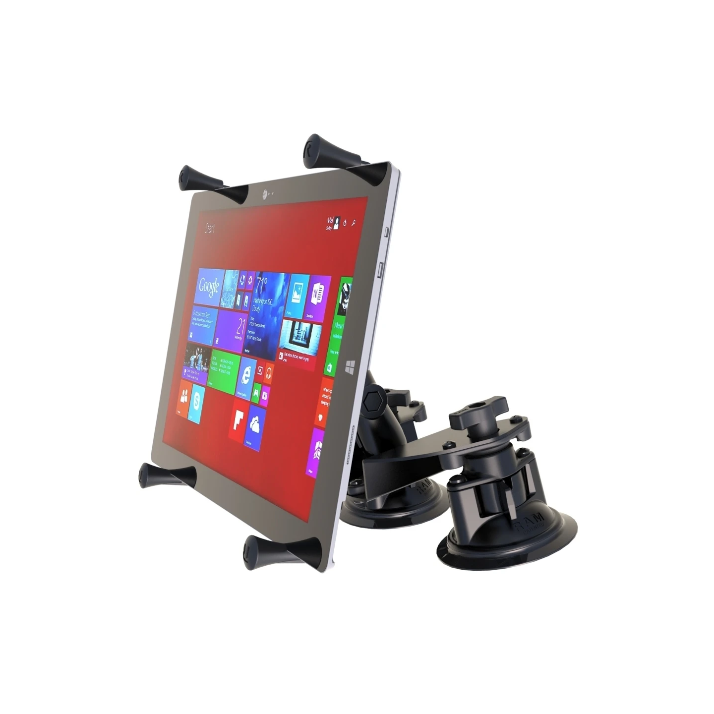 Doppel-Saugfuss-Halterung für 12 Zoll Tablets -  (1 Zoll), X-Grip Halteschale, mittlerer Verbindungsarm