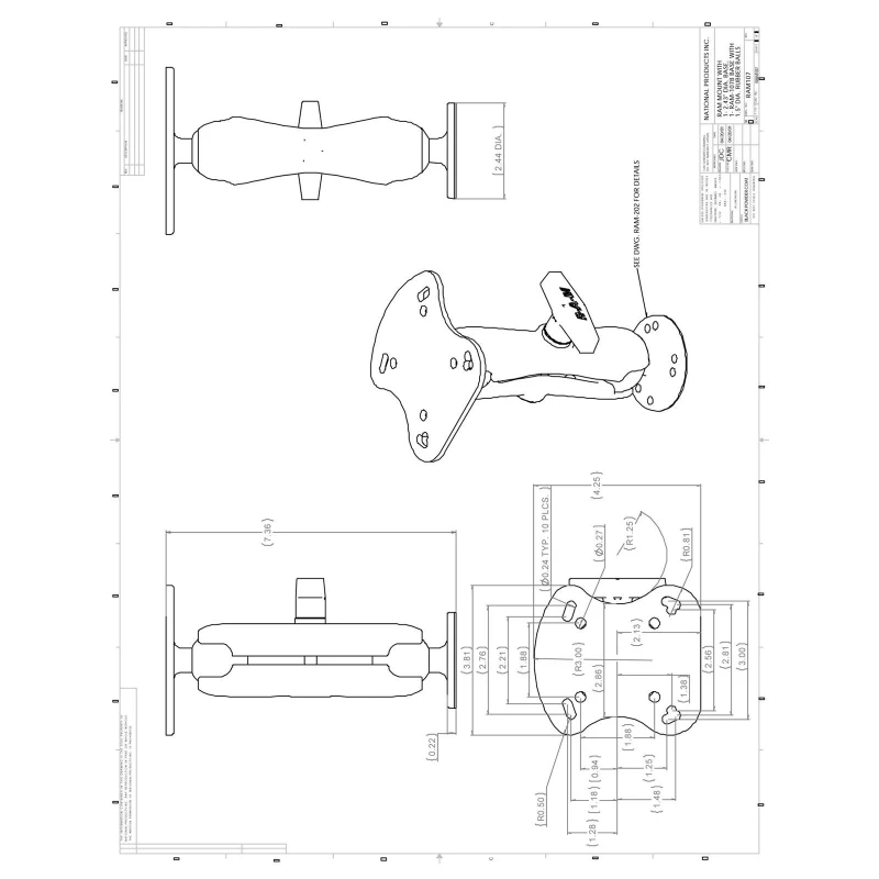 Aufbau-Set für Humminbird / Apelco 97 - runde Basisplatte (AMPS), mittlerer Verbindungsarm, Adapterplatte