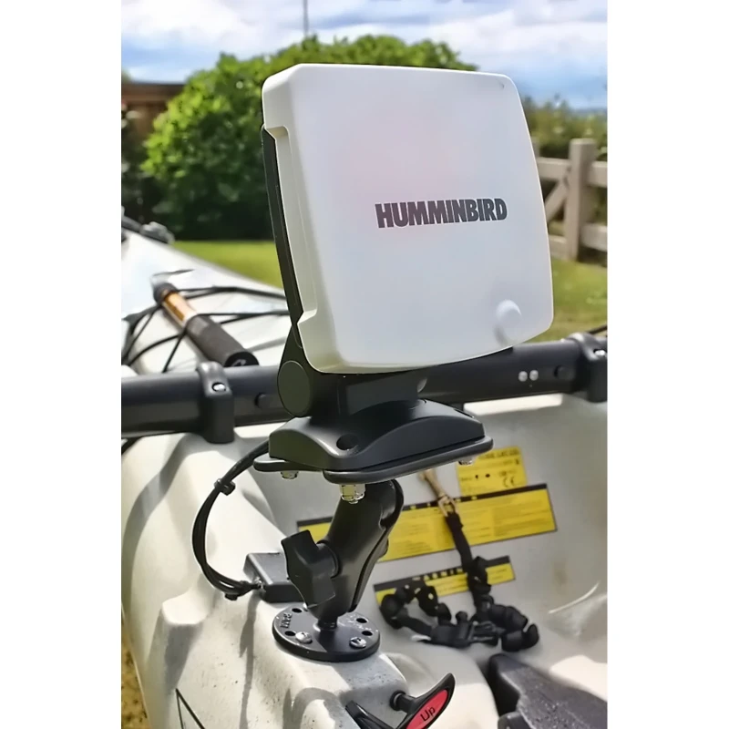 Marine-Aufbauhalterung Humminbird/Lowrance -  (1 Zoll), runde Basisplatte (AMPS), mittlerer Verbindungsarm, Adapterplatte