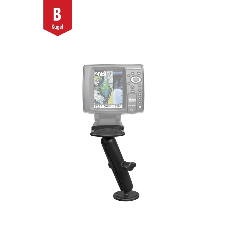 Marine-Aufbauhalterung Humminbird/Lowrance -  (1 Zoll), runde Basisplatte (AMPS), langer Verbindungsarm, Adapterplatte