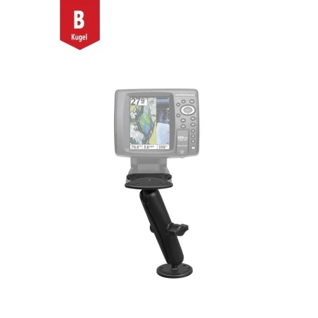 Marine-Aufbauhalterung Humminbird/Lowrance -  (1 Zoll), runde Basisplatte (AMPS), langer Verbindungsarm, Adapterplatte