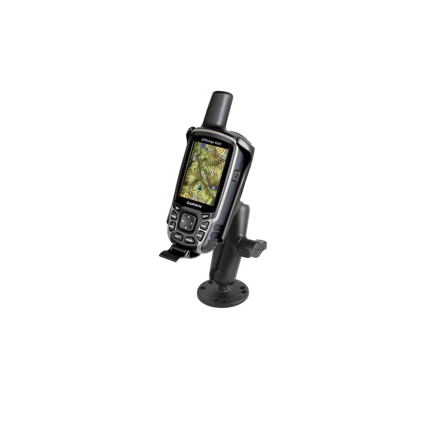 Aufbau-Halterung Garmin GPSMAP 62/64 -  (1 Zoll), mittlerer Verbindungsarm, runde Basisplatte (AMPS)