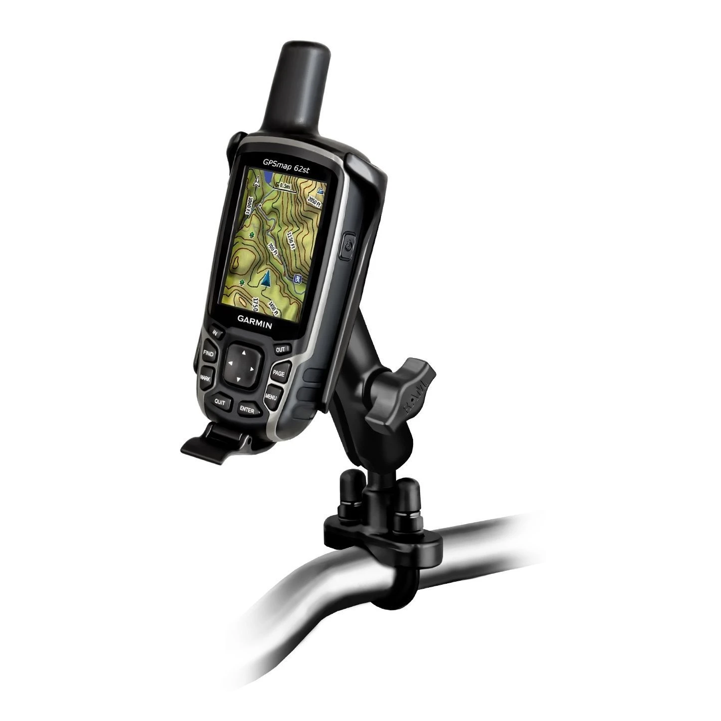 Lenker-Halterung Garmin GPSMAP 62/64 -  (1 Zoll), Schraub-Klemme, mittlerer Verbindungsarm (ca. 90 mm)