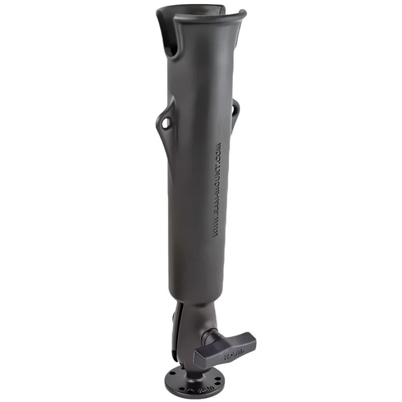 Flute holder for fishing rods - suitable for salt water, round base plate (AMPS), connecting arm