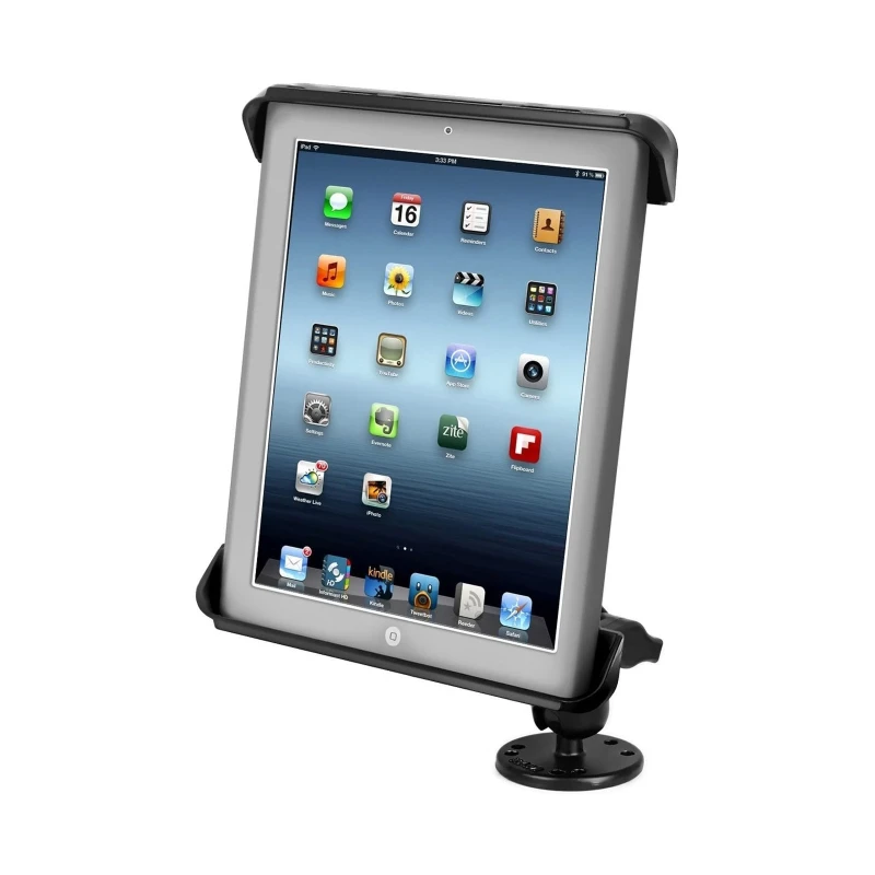 Aufbau-Halterung 10 Zoll Tablets -  (1 Zoll), runde Basisplatte (AMPS), mittlerer Verbindungsarm, Tab-Tite Halteschale