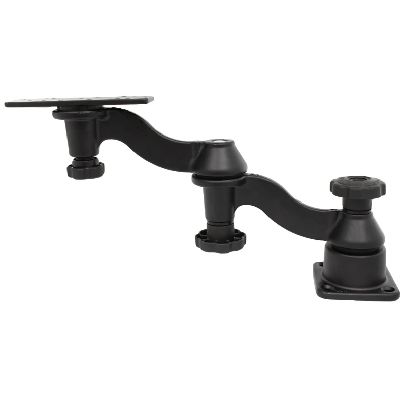 Double swivel arm for marine GPS - horizontal base, rectangular universal plate (approx. 158 x 50 mm, various hole patterns)