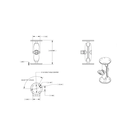 Marine-Set Garmin 7200 -  (1 Zoll), 2x runde Basisplatten (AMPS), mittlerer Verbindungsarm, Schrauben-Set