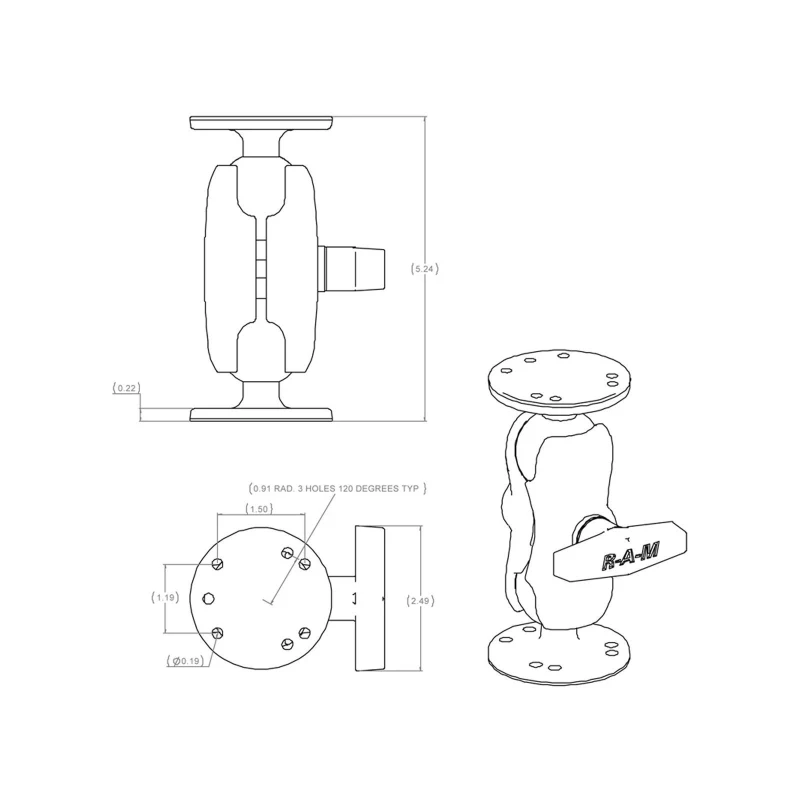 Aufbau-Set - 2x runde Basisplatte (AMPS), kurzer Verbindungsarm