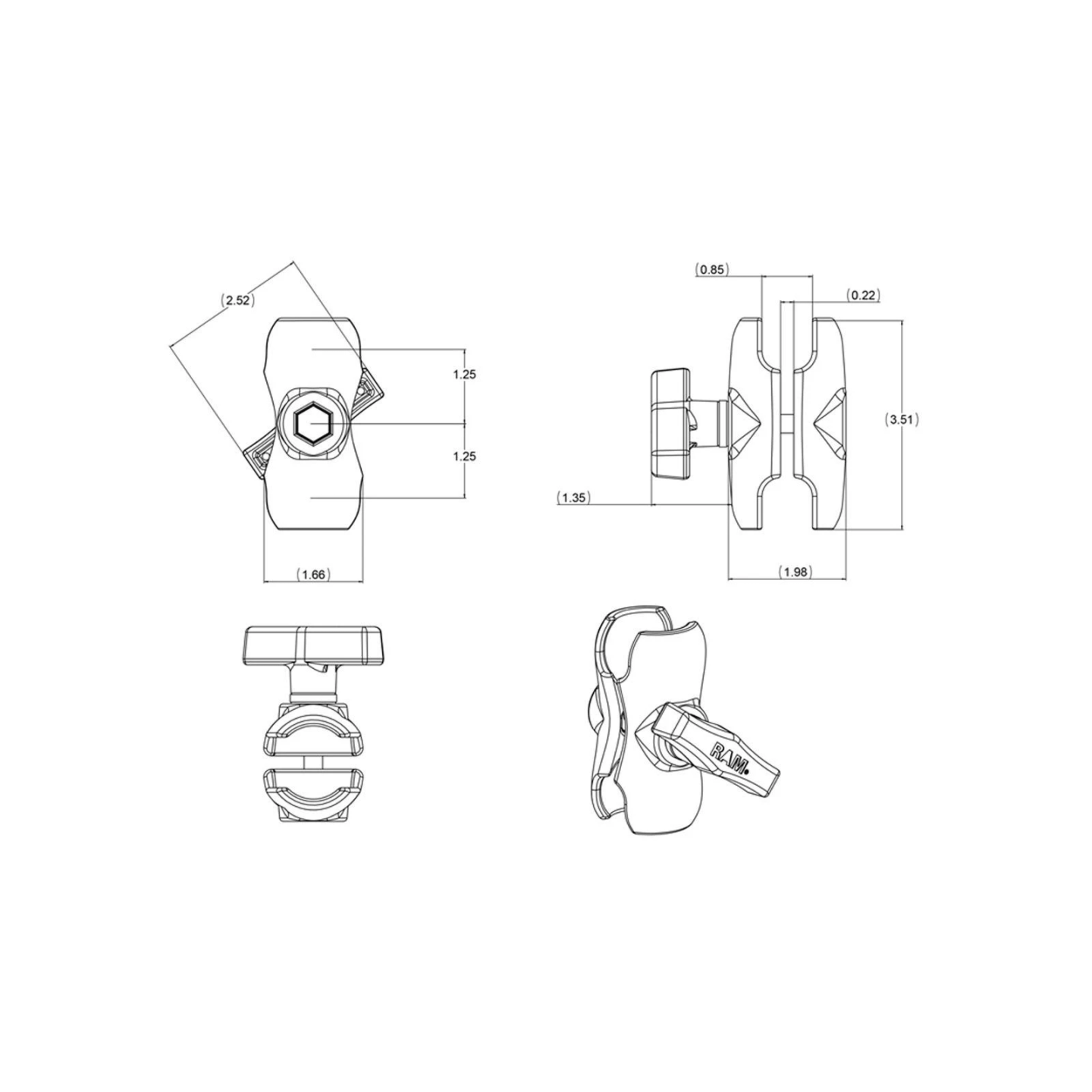Aufbau-Set - 2x runde Basisplatte (AMPS), kurzer Verbindungsarm