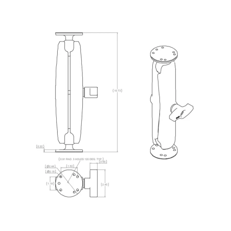 Assembly set - 2x round base plate (AMPS), long connecting arm