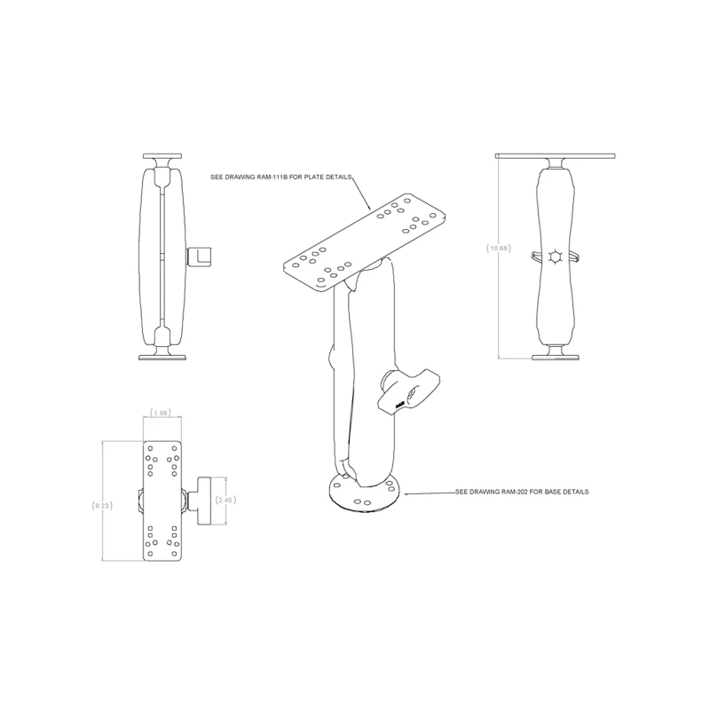 Aufbau-Set - runde Basisplatte (AMPS), langer Verbindungsarm, Adapter-Platte (div. Lochraster)