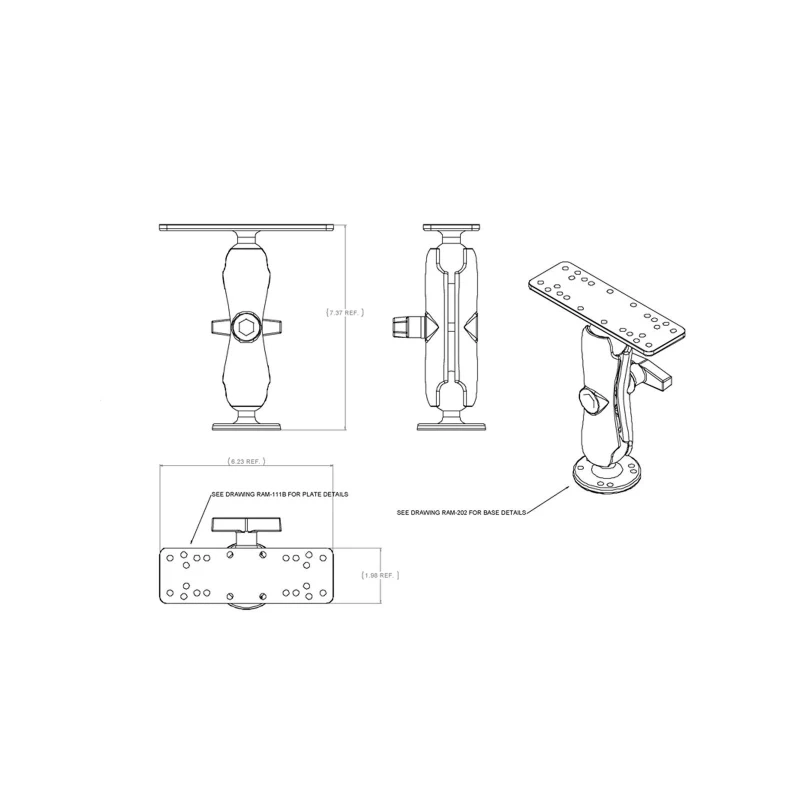 Aufbau-Set - runde Basisplatte (AMPS), mittlerer Verbindungsarm, Adapterplatte (mit Universal-Lochraster)