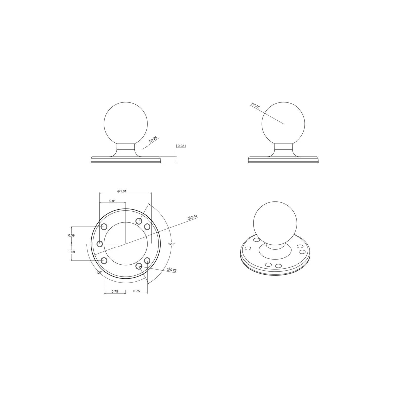 Aufbau-Set - runde Basisplatte (AMPS), kurzer Verbindungsarm, VESA-Platte (75x75 mm Lochraster)