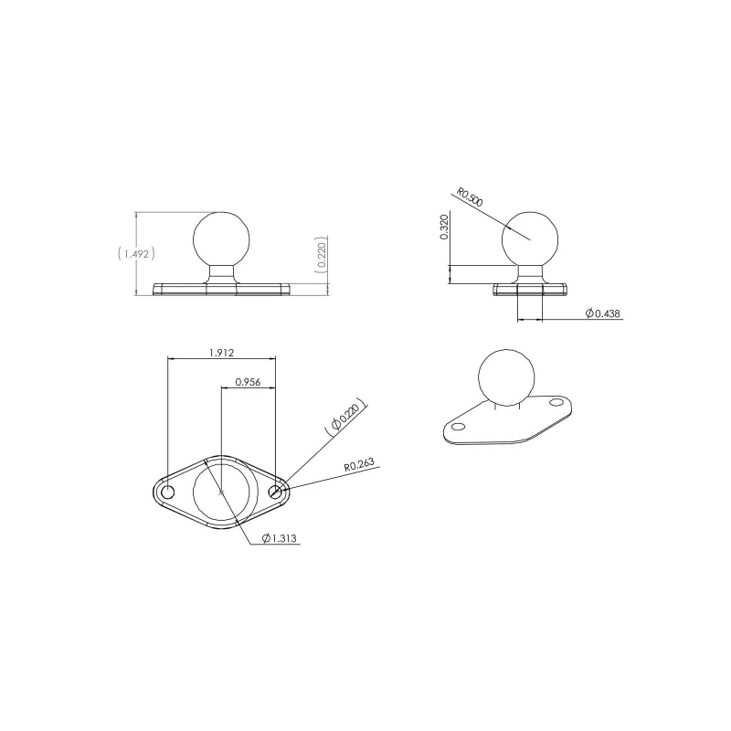 RAM Mounts Diamond-Basisplatte (Trapez) - B-Kugel (1 Zoll), 2-Loch AMPS-Lochraster