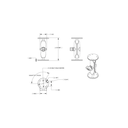 Aufbau-Set -  (1 Zoll), 2x runde Basisplatten (AMPS), mittlerer Verbindungsarm