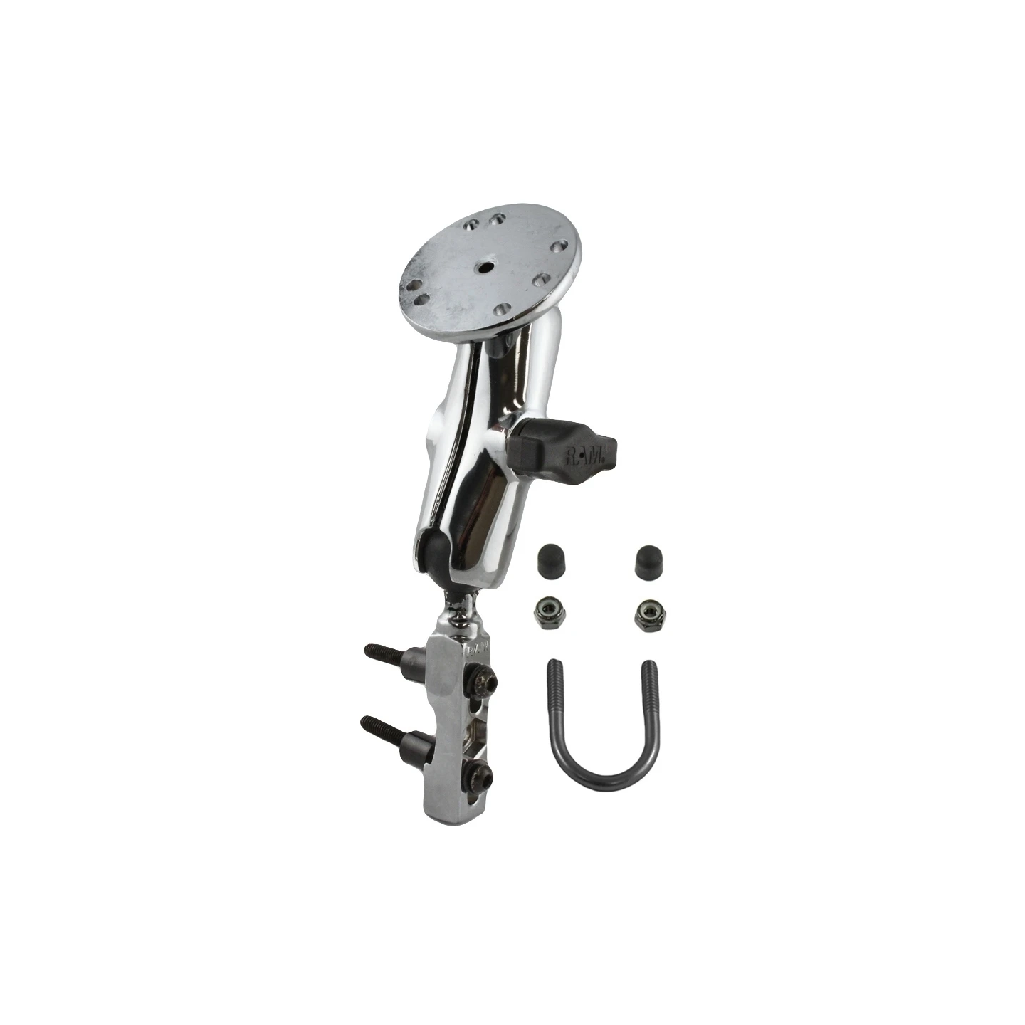 Chrom-Set für Motorräder - Basisbefestigung (Lenker/Bremse/Kupplung), mittlerer Verbindungsarm, runde Basisplatte (AMPS)