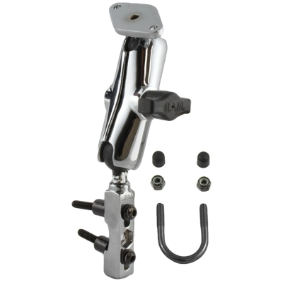 Chrom-Set für Motorräder - Basisbefestigung (Lenker/Bremse/Kupplung), mittlerer Verbindungsarm, Diamond Basisplatte (Trapez)