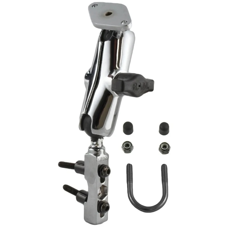 Chrom-Set für Motorräder - Basisbefestigung (Lenker/Bremse/Kupplung), mittlerer Verbindungsarm, Diamond Basisplatte (Trapez)