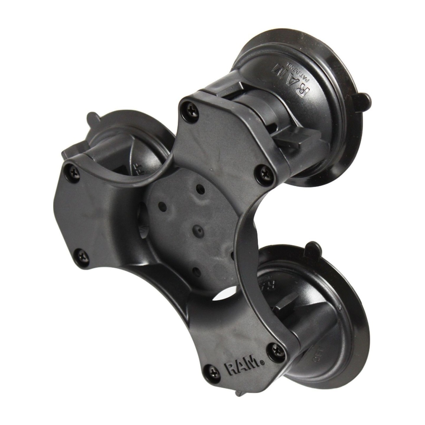 RAM Mounts Triple Suction Base with AMPS Holder - Each Screw Cap, Not Mounted, Plastic Plate