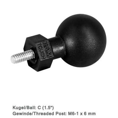 Tough-Ball mit M6-1 x 6 mm Gewindestift -  (1,5 Zoll)
