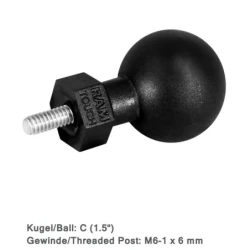 Tough-Ball mit M6-1 x 6 mm Gewindestift -  (1,5 Zoll)
