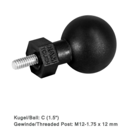 Tough-Ball mit M12-1,75 x 12 mm Gewindestift -  (1,5 Zoll)