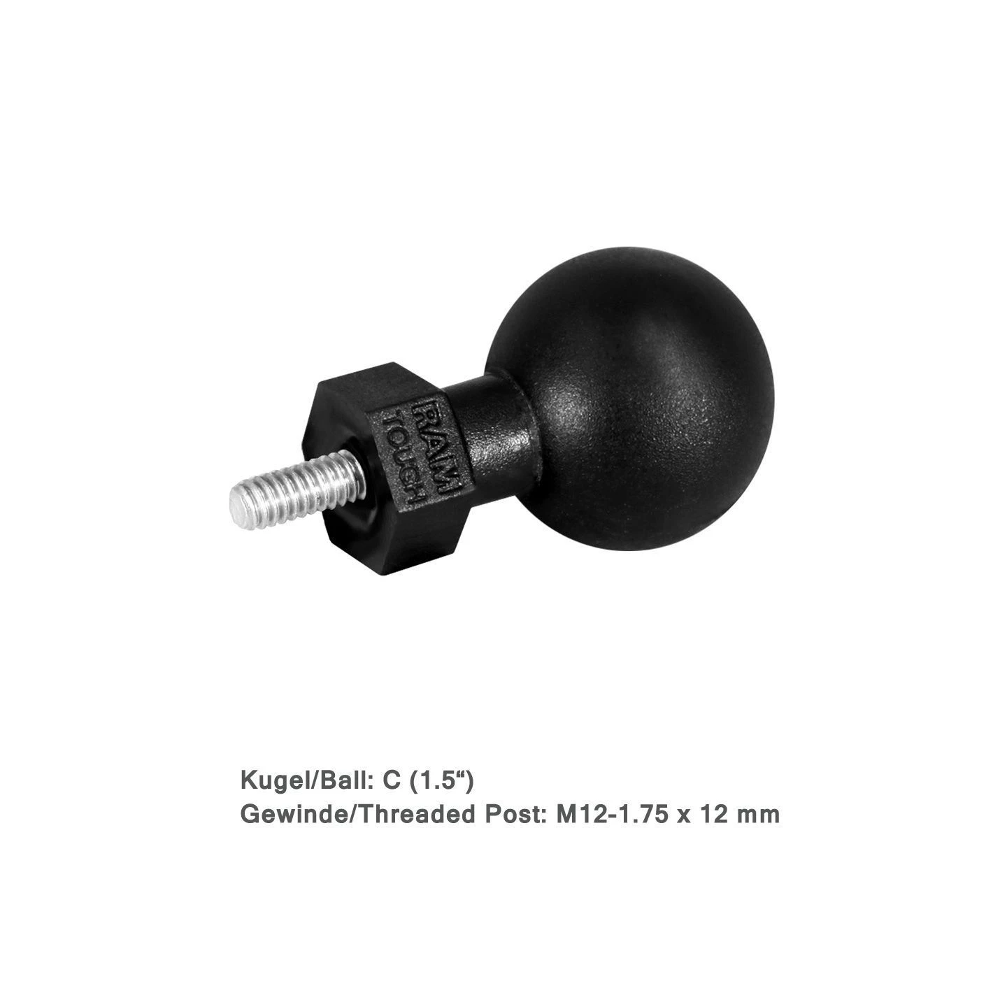 Tough-Ball mit M12-1,75 x 12 mm Gewindestift -  (1,5 Zoll)