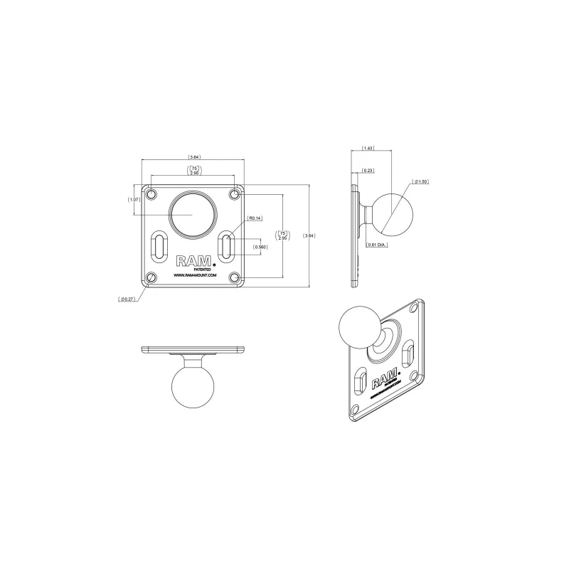 Set - VESA-Platte (75x75 mm Lochraster), langer Verbindungsarm