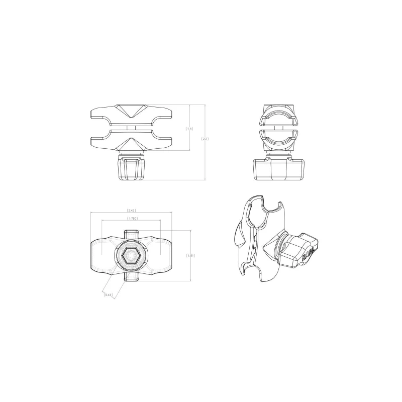 Set - (1 inch), round base plate (AMPS), short connecting arm
