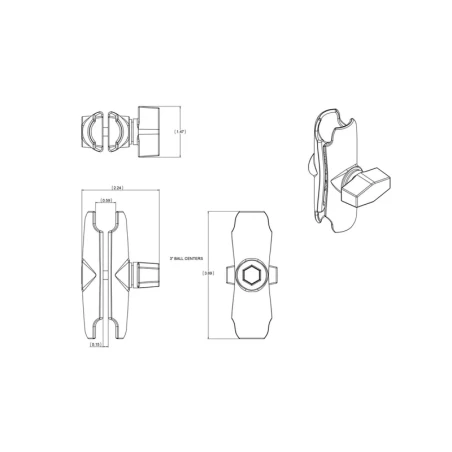Set - (1 inch), round base plate (AMPS), centre connecting arm