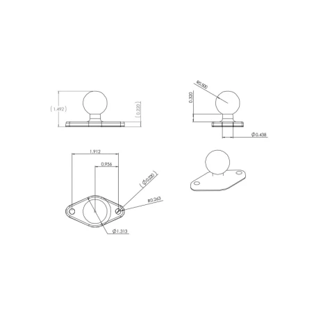Set -  (1 Zoll), runde Basisplatte (AMPS), langer Verbindungsarm (ca. 150 mm), Diamond Basisplatte (Trapez)