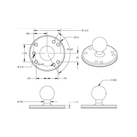 Set - (1 inch), double screw clamp, centre connecting arm, round base plate (AMPS)